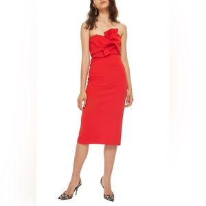 Topshop Strapless Red Midi Dress